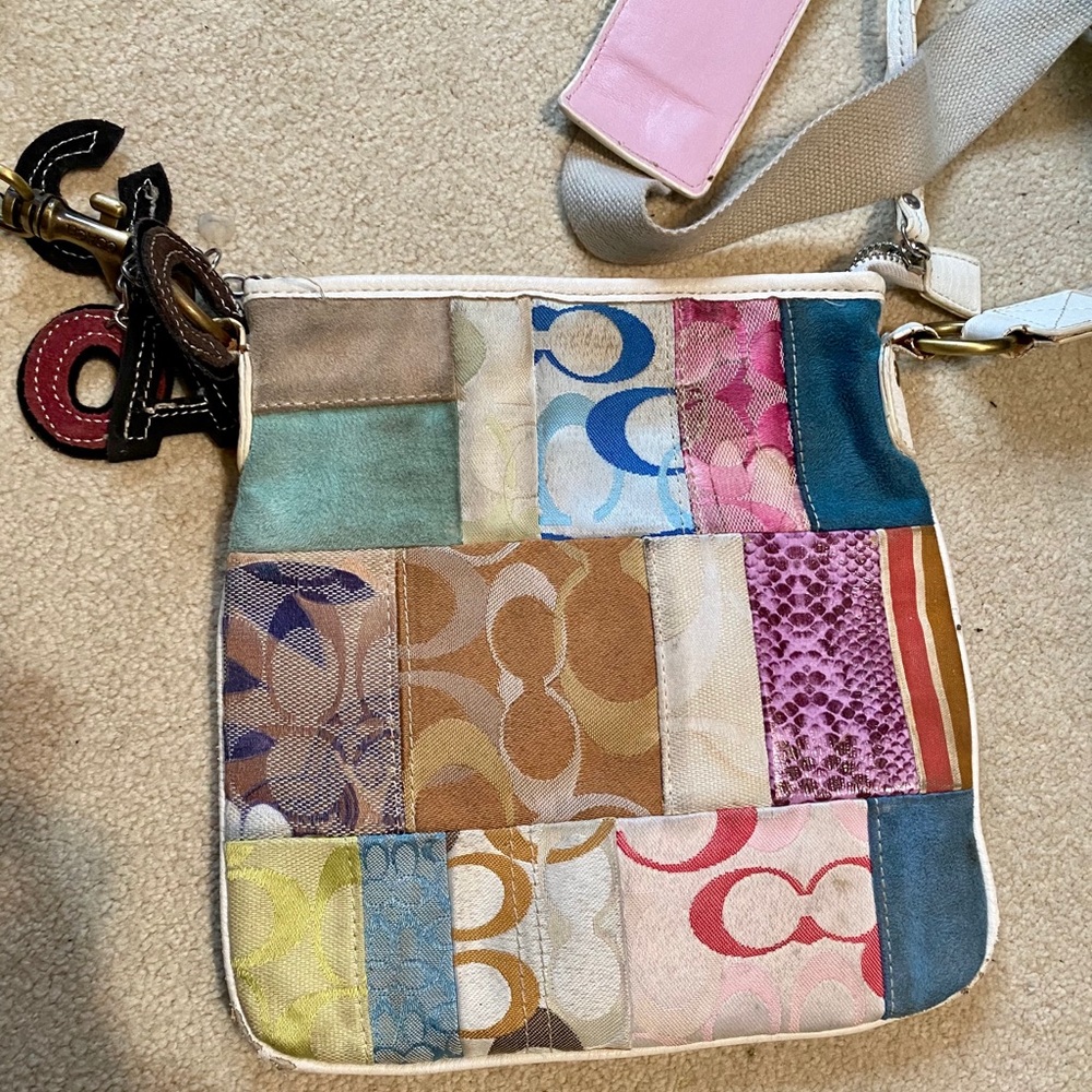 Fun patch work authentic cross body Coach purse